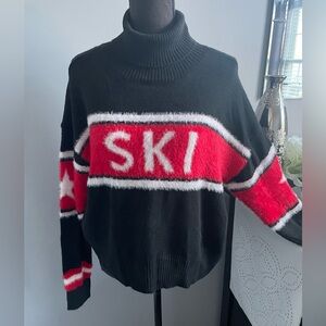 Fashion Nova Black and Red SKI Turtleneck Sweater